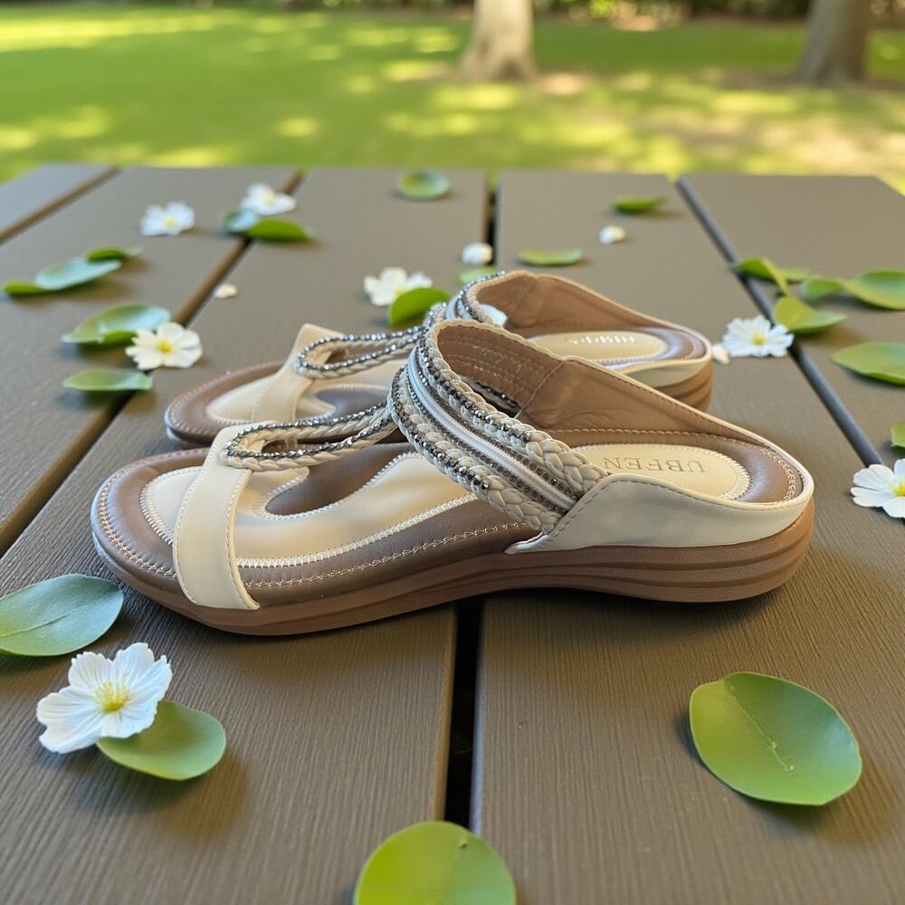 NEW Beige Indie Women's Sandals Shoes Slip On's Sz 10 Designer Boho Fairy